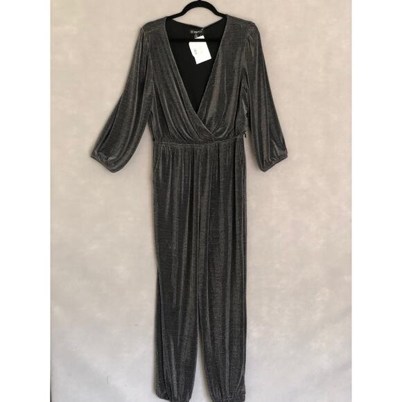I.N.C International Concepts Size 12 Metallic Jumpsuit Black - Picture 1 of 8